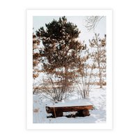 Plakat bez ramy 40x50 - Ławka Pod Śniegiem - zimowy pejzaż, ławka pod śniegiem