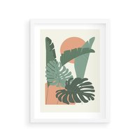 Plakat w ramie 40x50 - Abstrakcyjne Tropiki - liście, rośliny tropikalne w graficznym stylu - rama biała