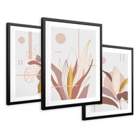 Zestaw obrazy w ramie 40x50 galeria - Złote, liście, pastelowe, nowoczesne - rama czarna