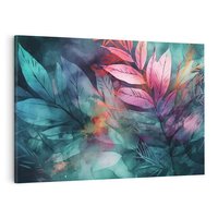 Obraz na płótnie 100x70 - Subtelne Zielone - pastelowe zielone liście, róż