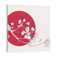Obraz na płótnie 80x80 - Esencja Zen - kwiatnąca wiśnia, orientalna grafika