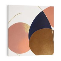 Obraz na płótnie 50x50 - Pudrowe Kreacje - abstrakcyjne plamy koła złote linie modern art