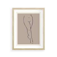 Plakat w ramie 30x40 - Intrygujące Szkice - mnimalistyczny akt kobiecy, beżowa tonacja - rama drewno
