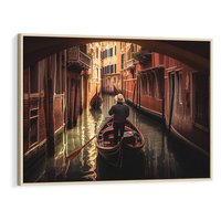 Obraz w ramie 70x50 - Spokojna Wenecja - gondolier w gondoli, kanały Wenecji - rama drewno