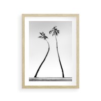 Plakat w ramie 50x70 - Samotne Palmy - czarno biała fotografia, dwie samotne palmy - rama drewno