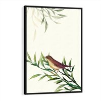 Obraz w ramie 70x100 - Roślinne Nastroje - japońska sztuka, ptak - rama czarna