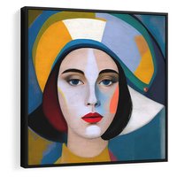 Obraz w ramie 50x50 - Kształtujące Widzenia - abstrakcyjny obraz olejny, portret twarzy kobiety - rama czarna