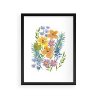 Plakat w ramie 30x40 - Migocące Widoki Kwiatów - akwarelowe polne kwiaty, minimalistyczny plakat - rama czarna