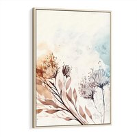 Obraz w ramie 80x120 - Nostalgiczne tańce pędzla - akwarelowe kwiaty, gałęzie - rama drewno