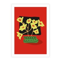 Plakat bez ramy 40x50 - Abstrakcyjne Przenikanie - abstrakcyjne kwiaty, czerwone tło