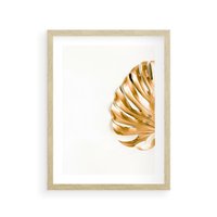 Plakat w ramie 30x40 - Przyjemność dla Oczu - złote, liście - rama drewno