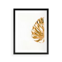 Plakat w ramie 50x70 - Przyjemność dla Oczu - złote, liście - rama czarna