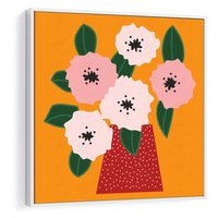 Obraz w ramie 80x80 - Harmonijne Granice - abstrakcyjne kwiaty, żółte tło - rama biała