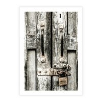 Plakat bez ramy 21x30 - Retro Drzwi: Zamknięta Tajemnica - stare drzwi, kłódka