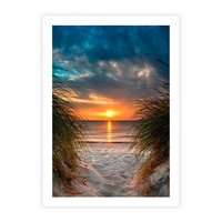 Plakat bez ramy 21x30 - Magia zachodu słońca na plaży - zachód, słońca