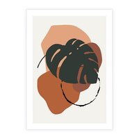 Plakat bez ramy 21x30 - Brązowa Ekspresja - liść monstery, boho obraz