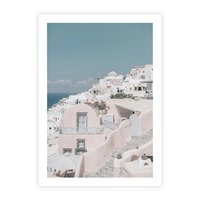 Plakat bez ramy 30x40 - Śródziemnomorski Urok - zdjęcie Santorini, białe budynki