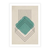 Plakat bez ramy 50x70 - Impresje Przestrzeni - akwarelowa plama, geometryczne szkicowane kształty