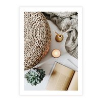 Plakat bez ramy 21x30 - Przytulna Kompozycja Lifestyle - kompozycja lifestyle, wiklina
