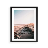 Plakat w ramie 40x50 - Błogie Chwile na Plaży - plaża, zachód słońca wakacje - rama czarna