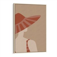 Obraz w ramie 80x120 - Kobiecy Portret - plakat retro, kobieta w kapeluszu - rama drewno