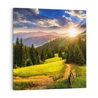 Obraz na płótnie 40x40 - Zachód słońca na łące - zachód, łąka
