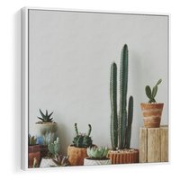 Obraz w ramie 50x50 - Naturalna Harmonia - kaktusy, liście - rama biała