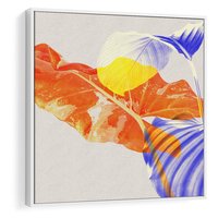 Obraz w ramie 80x80 - Energetyczne Indygo - retro, tropikalne liście - rama biała