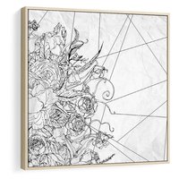 Obraz w ramie 80x80 - Refleksje w martwym punkcie - graficzny szkic, kompozycja kwiatów - rama drewno