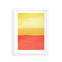 Plakat w ramie 30x40 - Rozmyte Odbicia - kolorowe akwarelowe pasy, odcienie żółci i czerwieni - rama biała