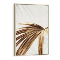 Obraz w ramie 80x120 - Egzotyczny Blask - złote, liście - rama drewno