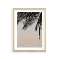 Plakat w ramie 30x40 - Tropikalna Harmonia - palmy na tle nieba - rama drewno