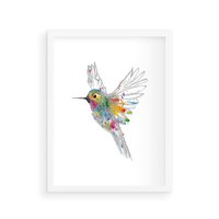 Plakat w ramie 30x40 - Koliber w akwareli - akwarela, koliber - rama biała