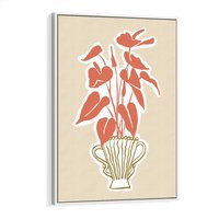 Obraz w ramie 50x70 - Harmonijne Echa - abstrakcyjne kwiaty liście, elegancka kompozycja - rama biała