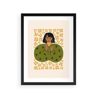 Plakat w ramie 40x50 - Wewnętrzne Fale - nowoczesny plakat, kobieta otoczona liśćmi - rama czarna