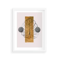 Plakat w ramie 40x50 - Minimalistyczna Monstera: Złoty Prostokąt - liść  monstery, minimalizm - rama biała
