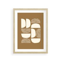 Plakat w ramie 30x40 - Wewnętrzne Spektrum - geometryczne boho kształty na brązowym, karmelowym tle - rama drewno