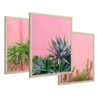 Zestaw obrazy w ramie 40x50 galeria - Liście, kaktusy, rośliny, pastele, retro - rama drewno