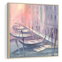 Obraz w ramie 80x80 - Romantyczne Zachody - akwarelowy rysunek, stonowane pastelowe kolory - rama drewno
