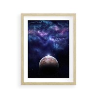 Plakat w ramie 50x70 - Kosmos - Ziemia i Księżyc - kosmos, ziemia - rama drewno