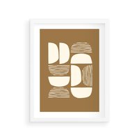 Plakat w ramie 30x40 - Wewnętrzne Spektrum - geometryczne boho kształty na brązowym, karmelowym tle - rama biała