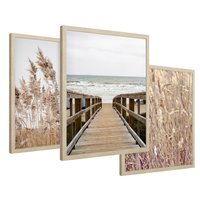 Zestaw obrazy w ramie 30x40 galeria - Trawy, morze, plaża, pampas - rama drewno