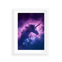 Plakat w ramie 40x50 - Mityczna podróż - kosmos, jednorożec - rama biała