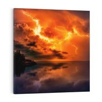 Obraz na płótnie 60x60 - Burza nad morzem z piorunem - burza, piorun