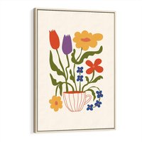 Obraz w ramie 50x70 - Kolorowe Granice - kwiaty w filizance, abstrakcja - rama drewno