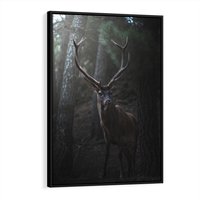 Obraz w ramie 70x100 - Jeleń wśród lasu - jeleń, las - rama czarna