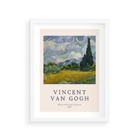 Plakat w ramie 50x70 - Pole z Cyprysami - reprodukcja obrazu, van gogh - rama biała