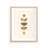 Plakat w ramie 50x70 - Harmonijne Odbicia - geometryczne złote kształty, tekstura - rama drewno