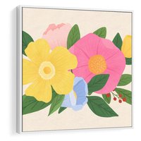 Obraz w ramie 50x50 - Kwiatowy Uśmiech - kwiaty, akwarela - rama biała