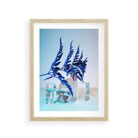 Plakat w ramie 50x70 - Intensywny Kolor Natury - liście, kobalt - rama drewno